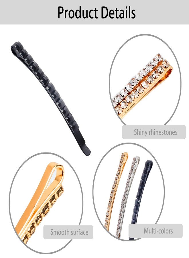 HLTOO 20PCS Rhinestone Bobby Pins, Metal Decorative Crystal Hair Clips, Shiny Hair Barrettes Hairpins, for Women and Girls Hair Styling Accessories, Gold, Silver, and Black - Image 3